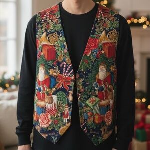 Vintage Capelli Designs Ugly Christmas Vest Santa Claus